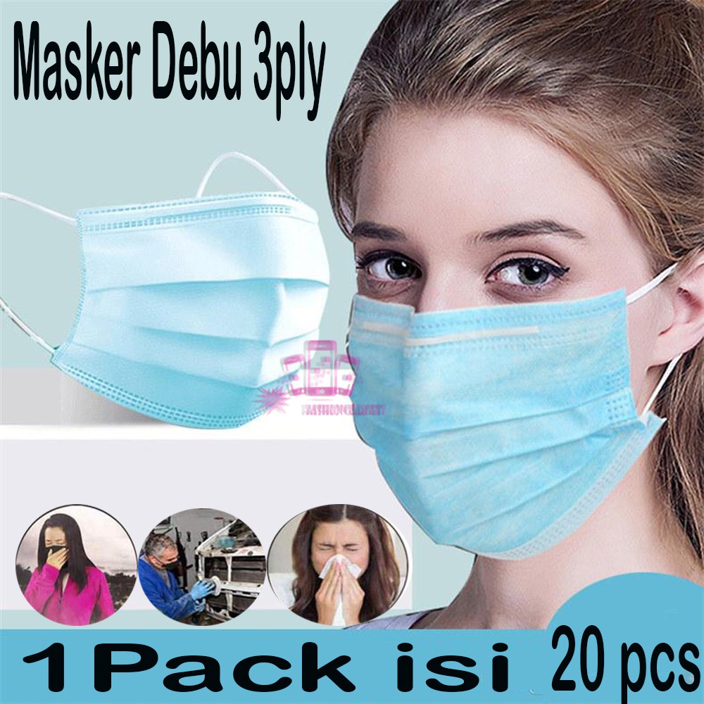 [1 BOX ISI 20] Masker Debu Surgical Mask Masker Medis Masker Anti Virus 3 ply 3ply EARLOOP EAR LOOP