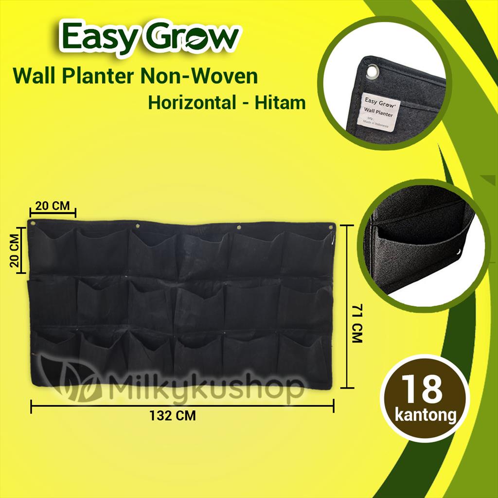 WALL PLANTER BAG EASY GROW NON WOVEN HORIZONTAL 18 KANTONG HITAM