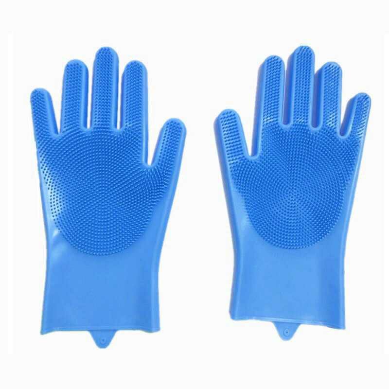 Sarung Tangan Sikat Mencuci Dishwashing Silicone Gloves Warna Biru