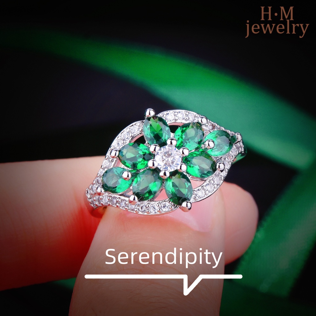 Cincin Model Terbuka Bahan Sterling Silver 925 Hias Permata Emerald Warna Warni Gaya Simple Untuk Wanita