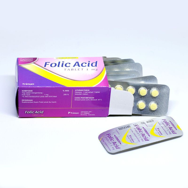 Folic Acid Asam Folat Triman 1 Box 100 tablet / Suplemen Asamfolat 1mg 10 Strip