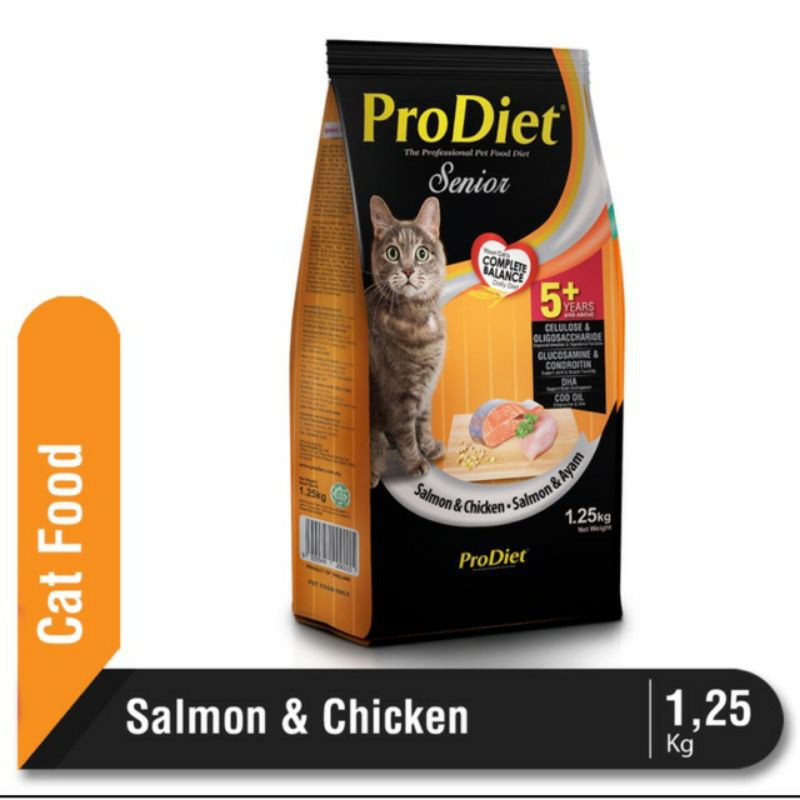 ProDiet Senior 5+ Years and Above isi lebih banyak 1,25 kg Chicken & Salmon Flavour Dry Cat Food