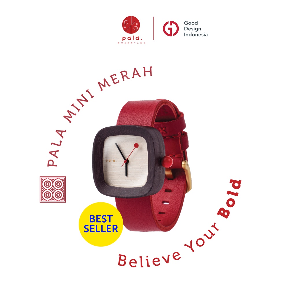 PALA Nusantara MERAH MINI JAM TANGAN KAYU DAN KULIT ASLI FASHION Wanita Pria Unisex