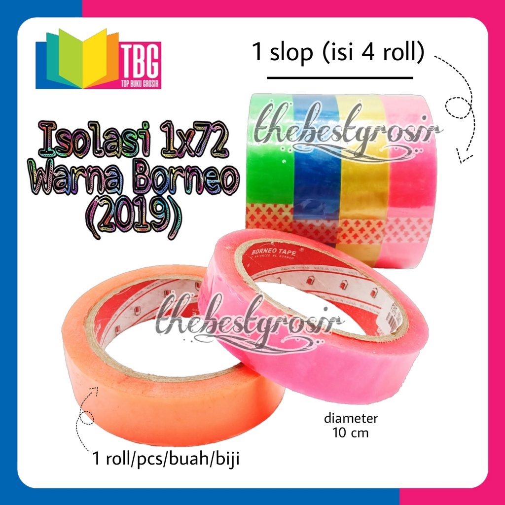 

1 PCS ISOLASI 1X72 WARNA BORNEO / ISOLASI WARNA/ COLOUR TAPE/ RAINBOW TAPE (R-2019)