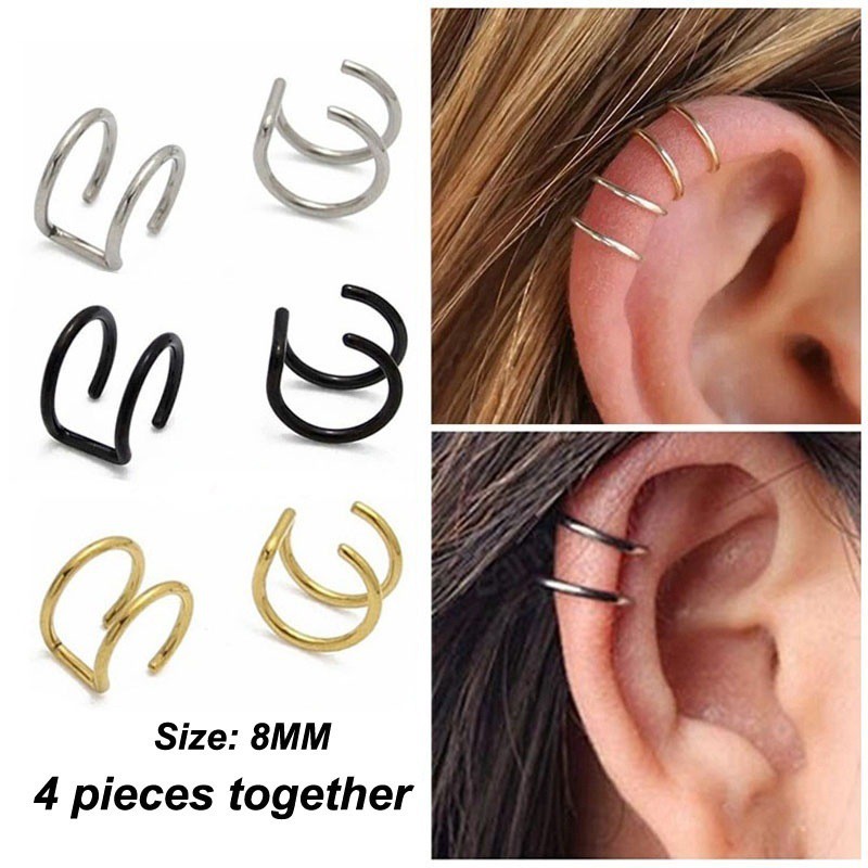 [1 PCS] Fashion Stainless Steel Klip Telinga / Anting Pria Wanita Model Klip On Cuff