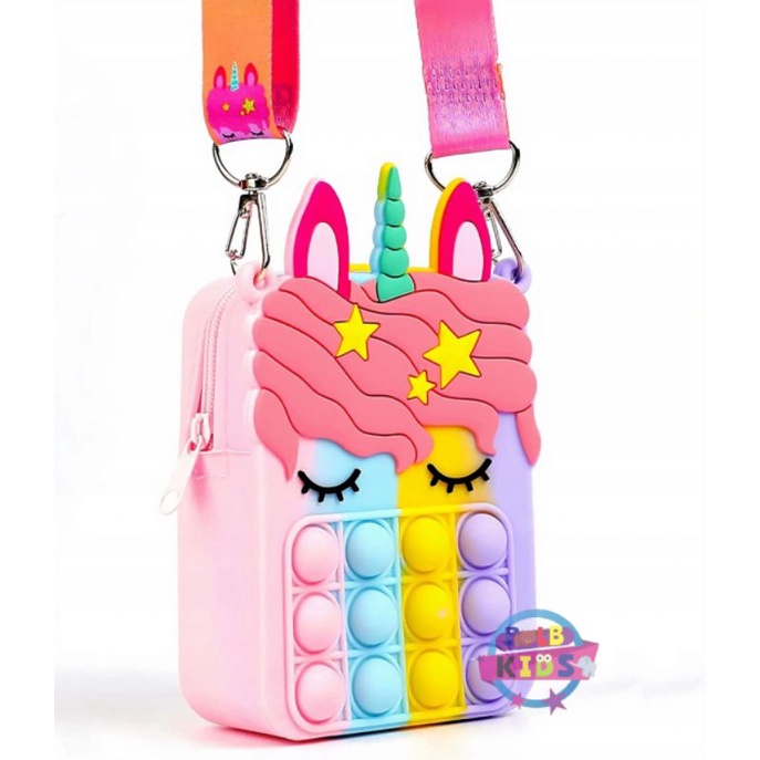 BLB Kids Tas Pop It Unicorn Kuda Poni Selempang Anak Rubber Gelembung Rainbow Pop It Unicorn Wallet Cross Bag Relieve Stress Children Fashion Bag