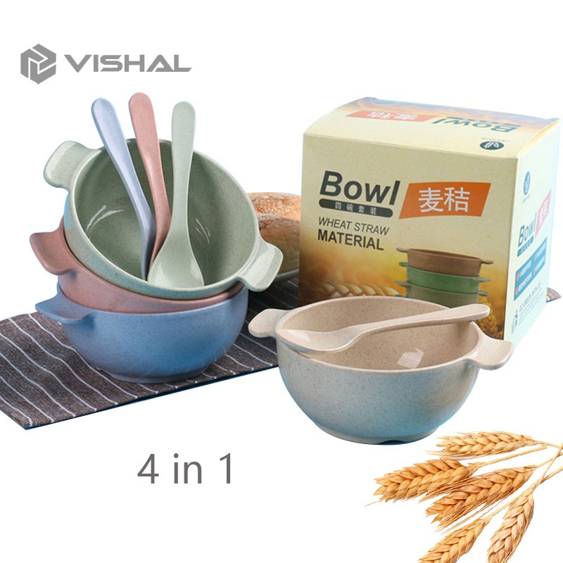 VISHAL Set Mangkuk Tempat Makan Anak - Wheat Straw Character Bowl for Toddler Mangkuk Binaural VS