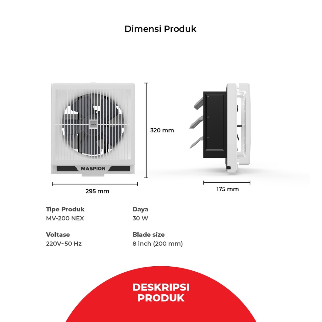 Maspion MV200NEX Kipas Exhaust Fan Dinding 8 inch (20 cm) / Kipas Hexos Dinding