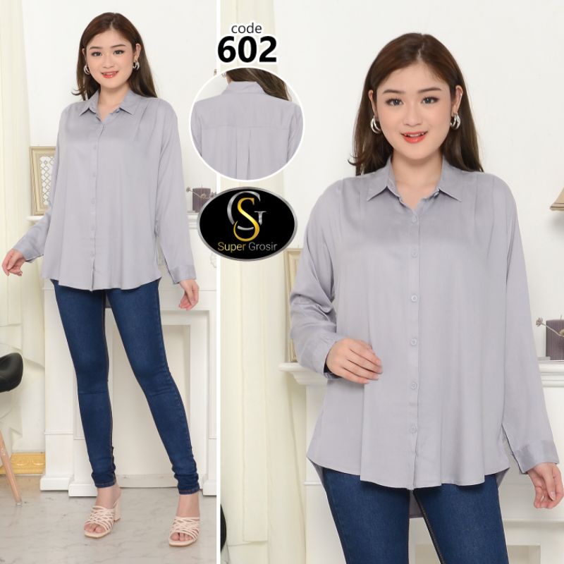 KEMEJA WANITA TANGAN PANJANG / KEMEJA WANITA PUNDAK LIPAT KATUN TWILL 30s - 602-ABU