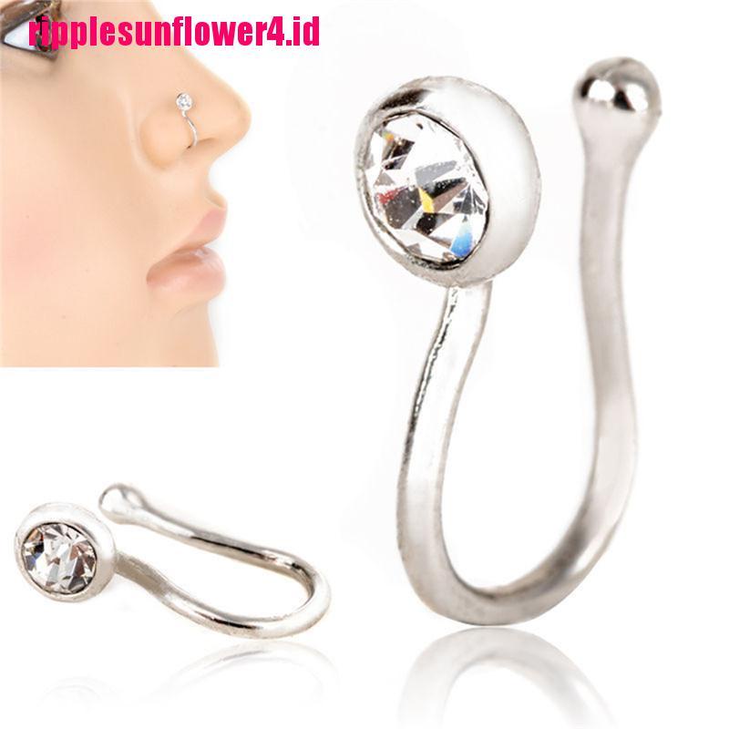 Cincin Hidung Bahan Stainless Steel Aksen Kristal