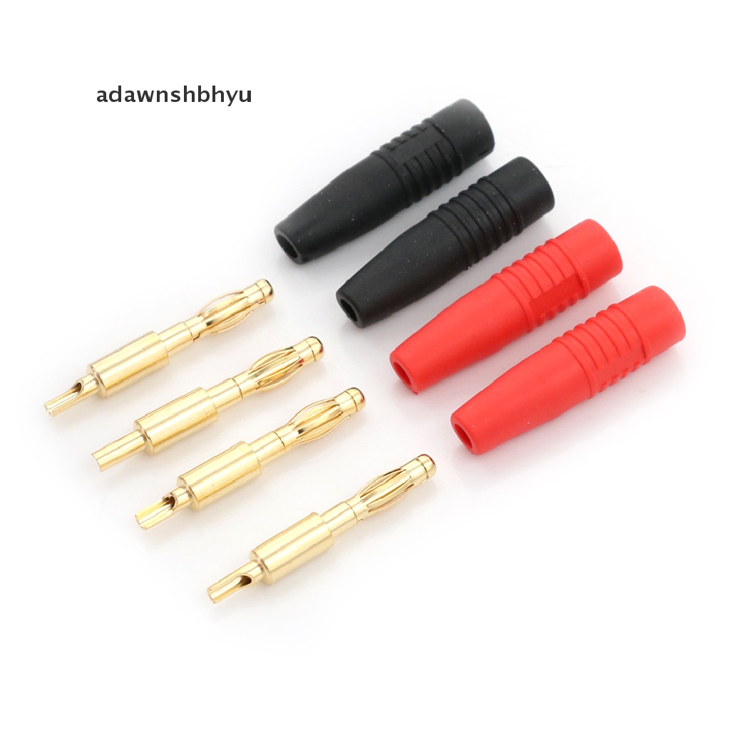 Adawnshbhyu 4pcs Tembaga Lapis Emas 4mm Banana Male Plug Test DIY Solder Konektor R+B