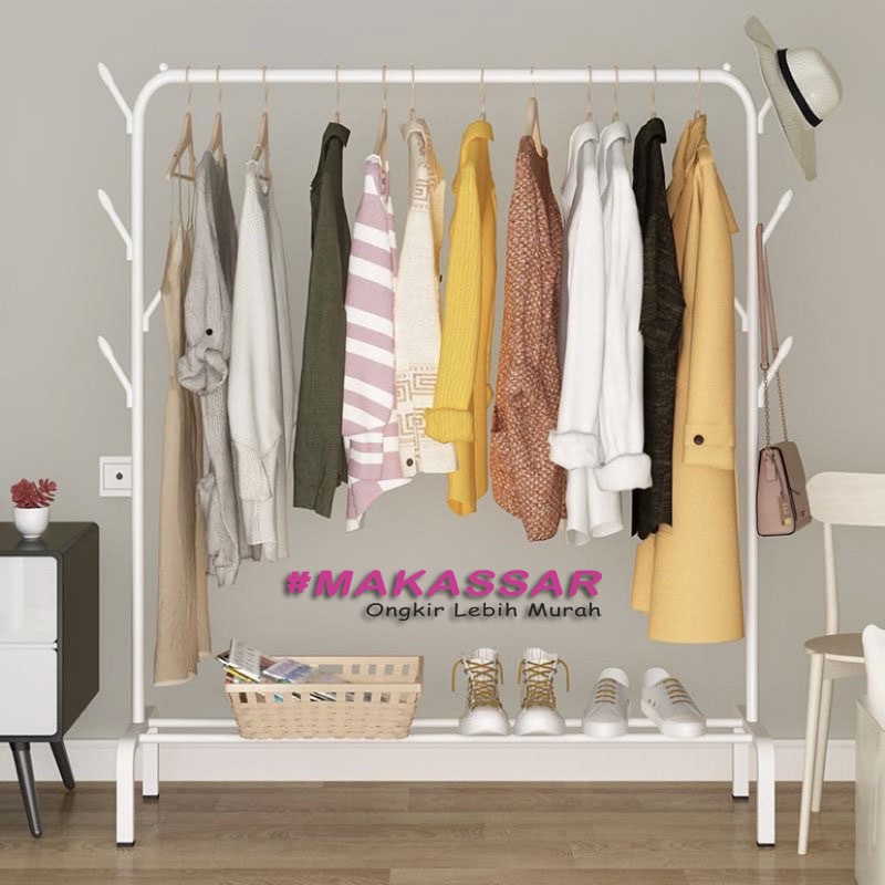 Rak Stand Hanger Gawang Gantungan Baju Besi Kuat Putih Hitam Butik Bazar Display Gawangan [KOTAKIN] 