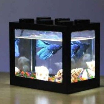 AQUARIUM MINI MODEL LEGO CUPANG SOLITER MINI LED TANK CUPANG DEKOR INTERIOR RUMAH BALKON