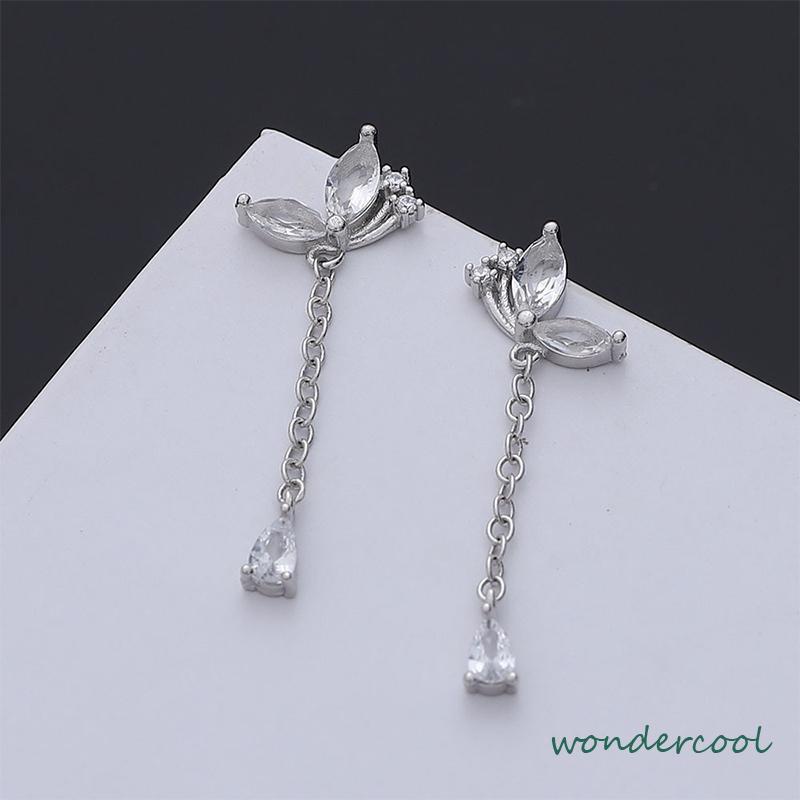 Anting Kupu-kupu Rumbai Drop Earrings Retro French Temperamen Indah Flash Diamond Earrings-Won