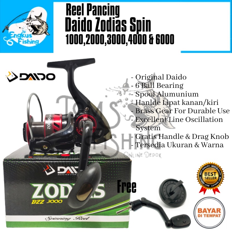 Reel Pancing Daido Zodias Spin 1000 - 6000 (6 Bearing) Free Handle &amp; Drag Knob Murah - Engkus Fishing