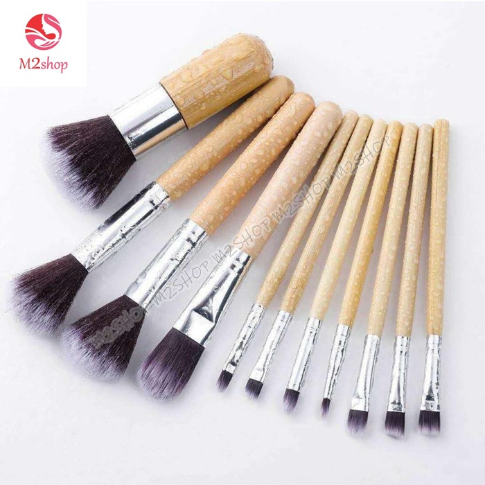 [ COD ] Brush Wooden Kabuki 11pcs - Bulu Halus dan Super Lembut - Gagang Kayu dan Pouch Kain