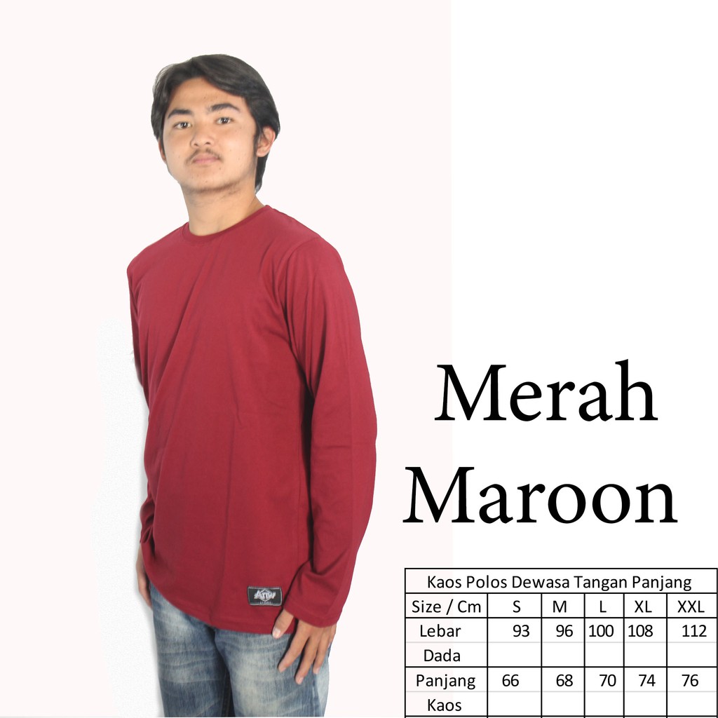 KAOS POLOS DEWASA COWOK PANJANG MERAH MAROON