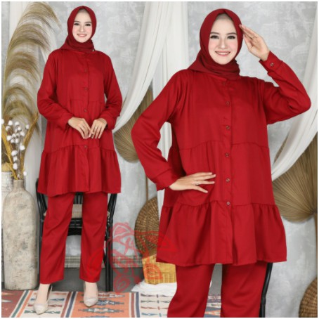 Set Baju Setelan Wanita Dewasa Jumbo Kekinian Murah Terbaru 2021 Stelan Tunik Gisel Bahan Moscrepe