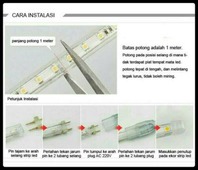 PAKET LED STRIP 2M + ADAPTOR LANGSUNG COLOK LISTRIK 2 METER  STRIPLED SMD 5050 SELANG SIAP PAKAI