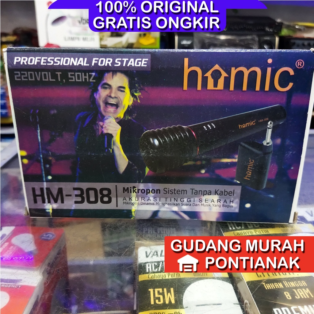 Mic wireless Homic HM 308 Bisa pakai kabel dan tanpa kabel pakai antena