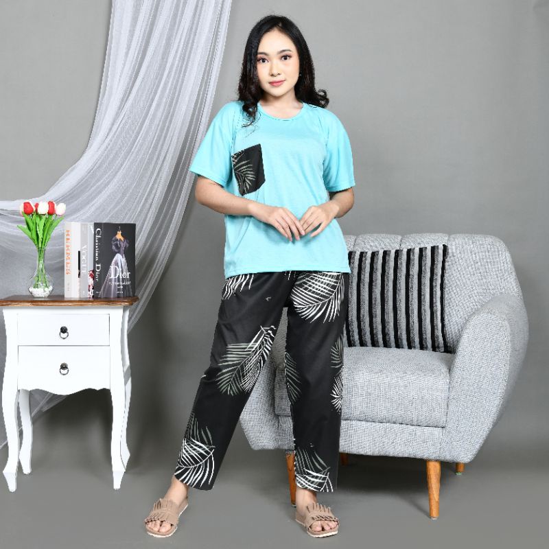 Baju Tidur Piyama Wanita/Cewek Dewasa CP Oblong Celana Panjang Kombinasi Kekinian-CP OBLONG BC.B MINT