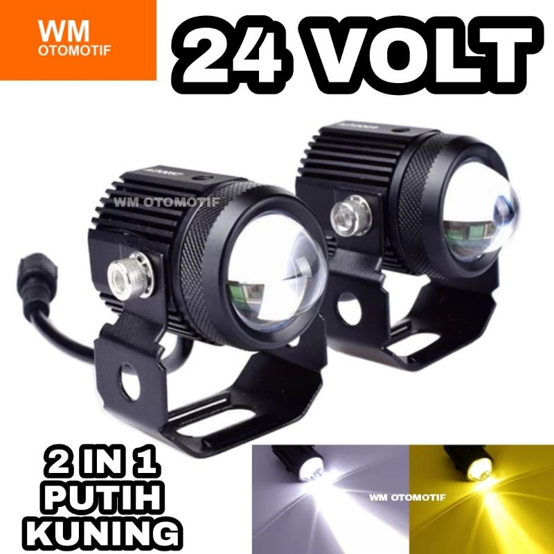 Lampu Tembak Sorot 24 Volt LED Superbright Mini Driving Lens Truk Bus Canter Fuso Tronton Putih Kuning 2 Warna D2 Hi Lo Cutoff Mobil High Low Lasergun Kipas Laser Gun Offroad Bar Cree Jauh Dekat Dim Light Bar Foglamp Worklight Waterproof Truck Bis