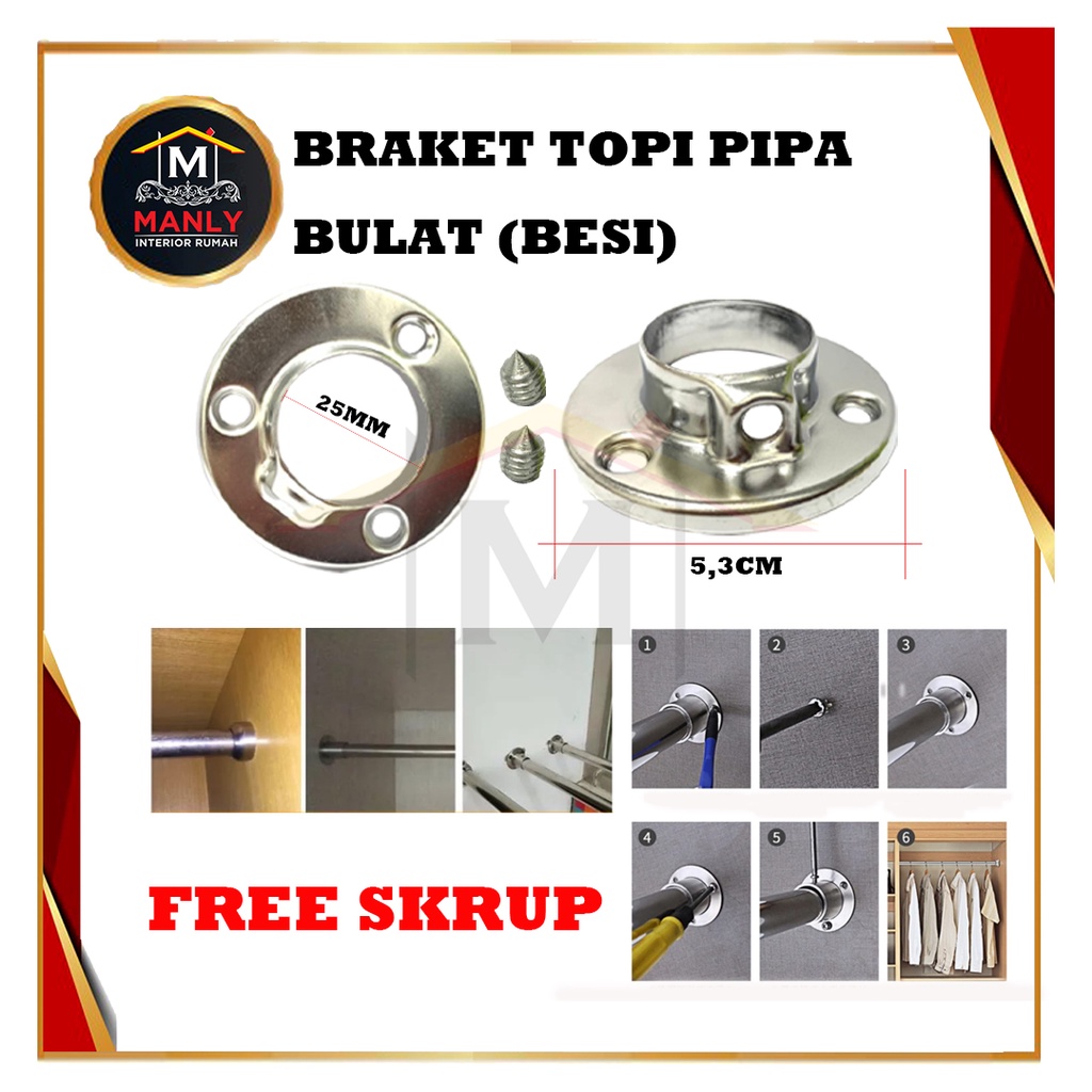 Braket Pipa Bulat / Braket Pipa Topi 1 Inch Diameter 25 mm, Isi 1 PCS &amp; FREE SEKRUP