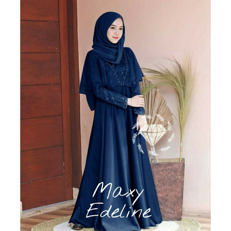 ELONAFASHION /MAXY EDELINE MUTIARA ABU/MAXI GAMIS WANITA/BAHAN PREMIUM IMPORT QUALITY/BAJU MUSLIMAH/