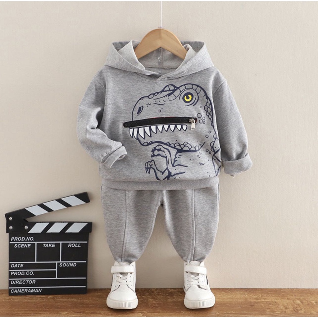 Baju anak 1-6 Tahun Laki Laki Motif T-rex Switer Hoodie Anak Kekinian