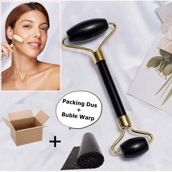 (READY JAKARTA) Jade roller black obsidian real stone face massager