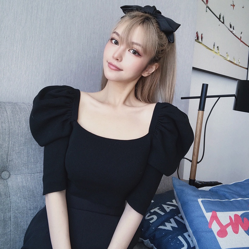 Nicebra Baju Rajut Model Blouse Wanita Square Neck Tank Top Import Style Korea 4055