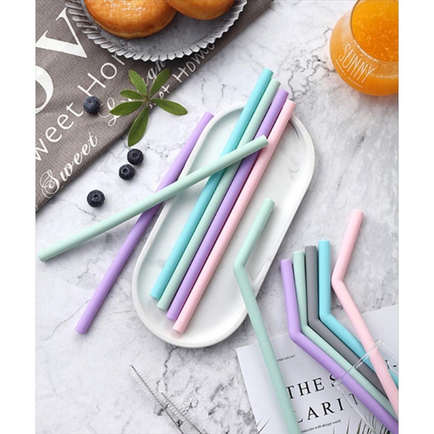 Sedotan Silikon 22 cm TEKUK KECIL Silicone Straw Pakai Ulang