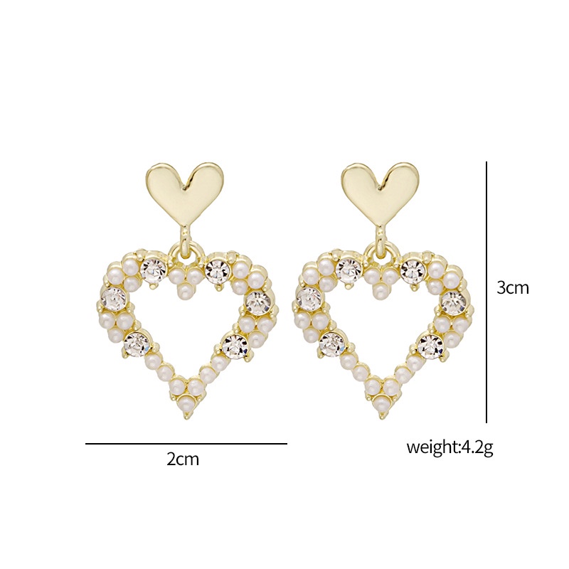 Anting Tusuk silver 925 Desain Hati / Bunga Hias Mutiara / Berlian Imitasi Untuk Wanita