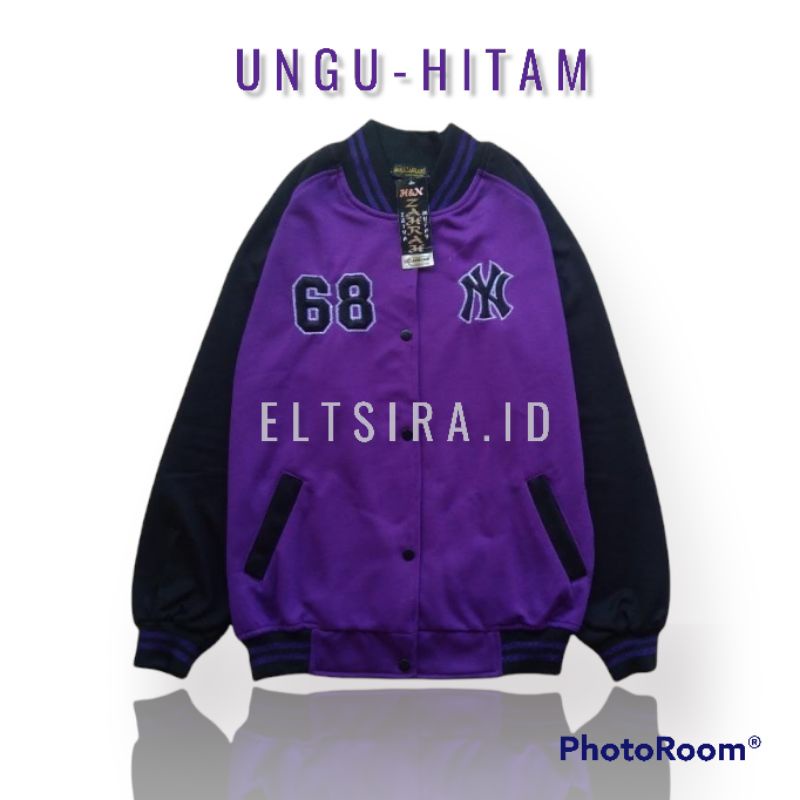 [COD & TERMURAH] Jaket Varsity/Baseball Wanita Pria Bordir/Model Terbaru || Ungu - Hitam
