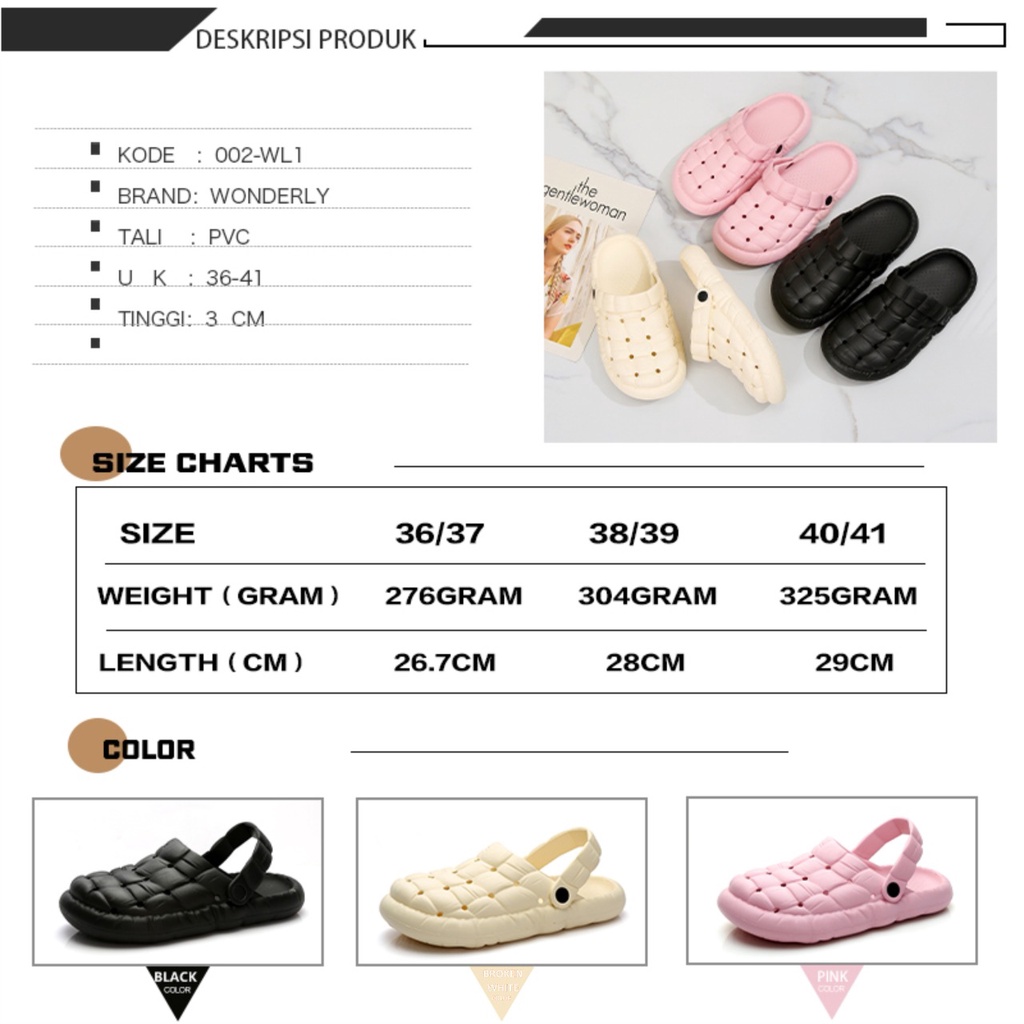 Sandal Crocs Wanita Jelly | Sendal Wanita Wonderly | 002-WL1