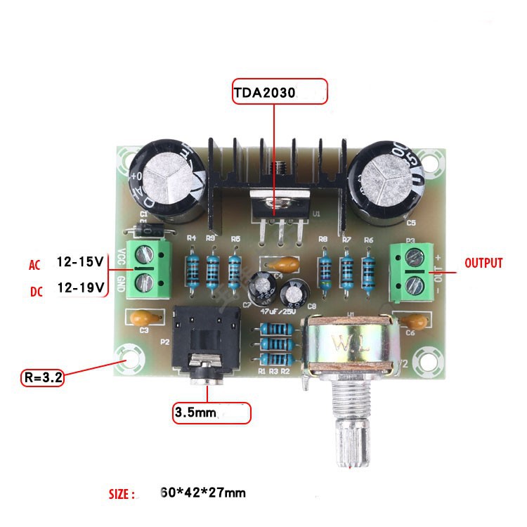 Power amplifier mono TDA2030A 18W DC/AC12V circuit protection (042)