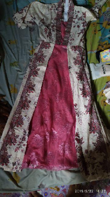 Sarimbit Keluarga/ Family Batik Gamis Wanita Kd Melati Dasar Krem Pink