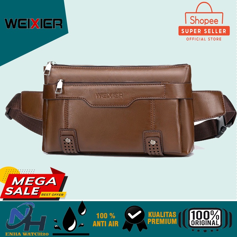 Tas Selempang Pria Kulit Impor WEIXIER YB9565 Tas Kulit Cowok Premium Original