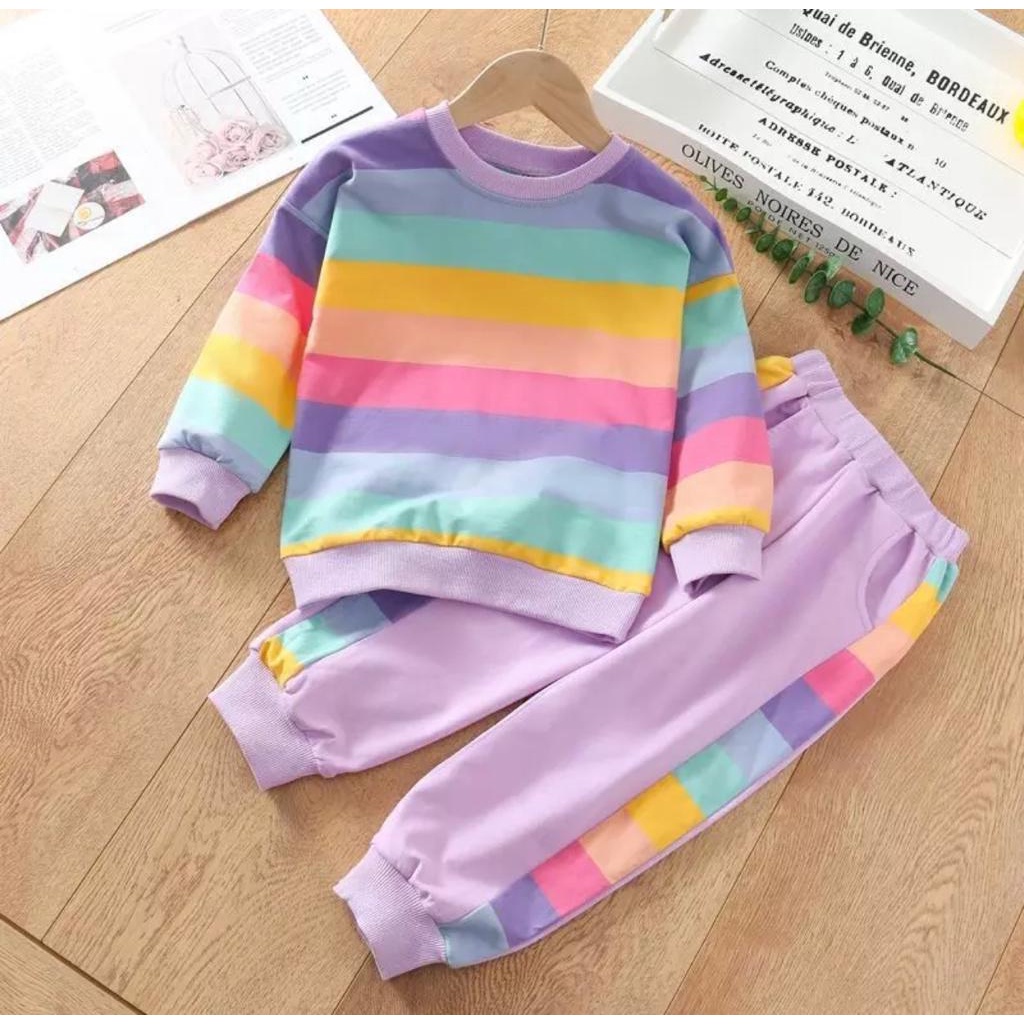 SETELAN ANAK SWEATER ANAK SETELAN SWEATER MOTIF PELANGI UMUR 1-5 TAHUN SETELAN PEREMPUAN LAKI BAJU ANAK PEREMPUAN MASA KINI