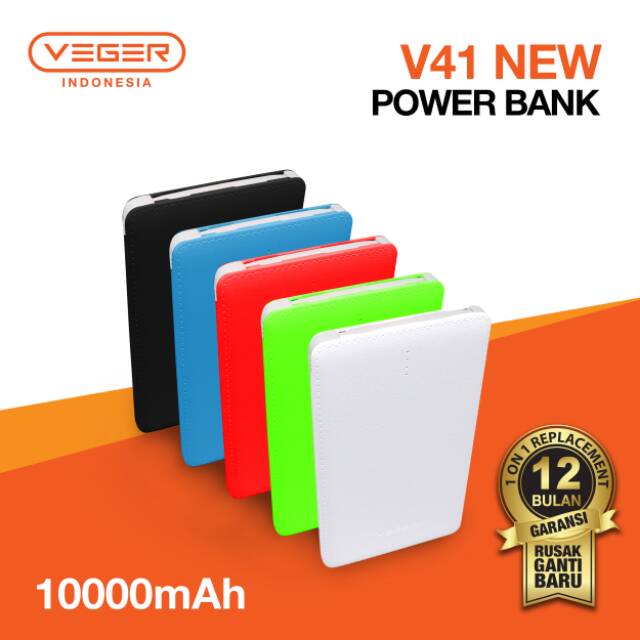 Power Bank  VEGER V41 10000mAh Slim cable Original Garansi 1 Tahun