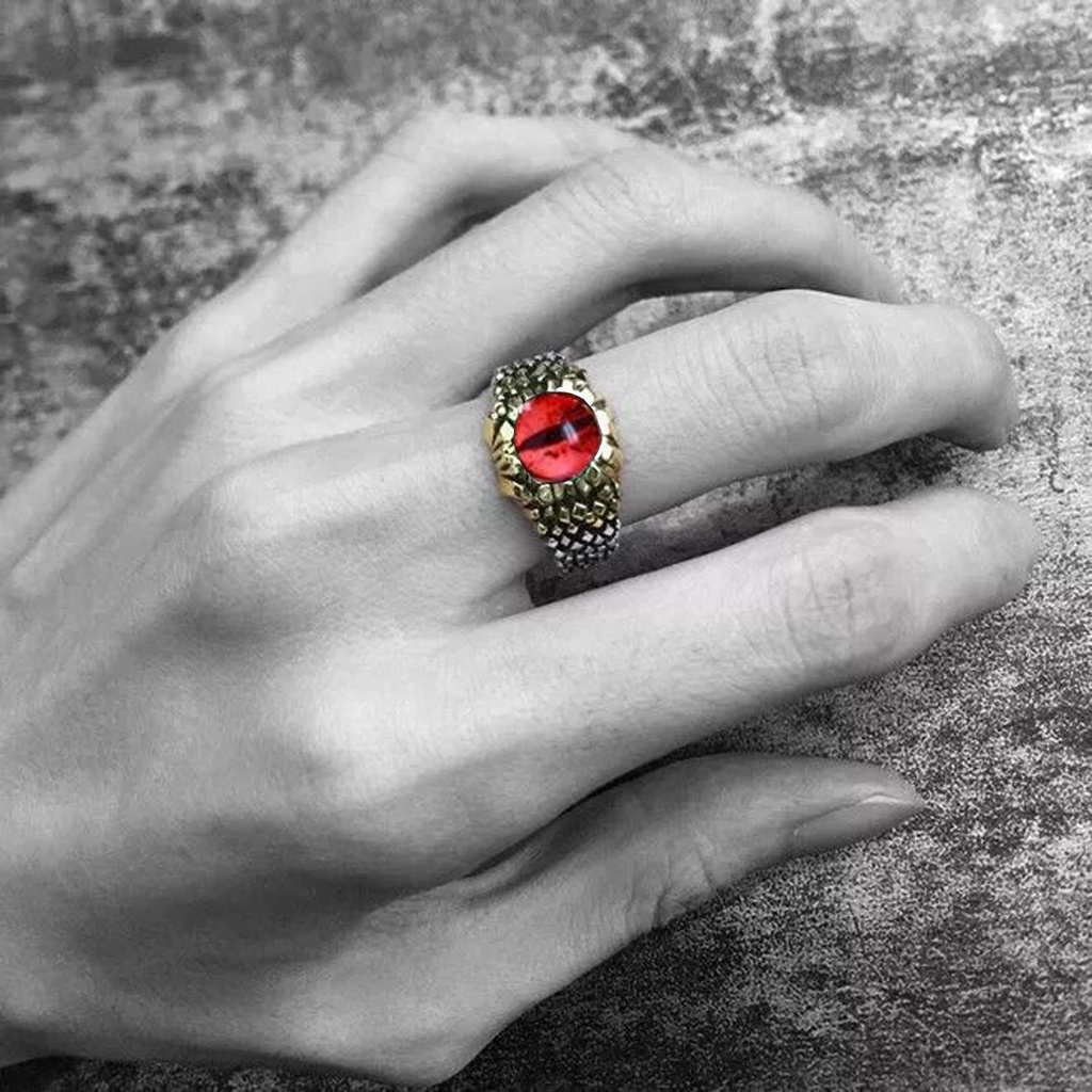 Perhiasan Cincin Python Nanas Cincin Ular Gaya Punk Redstone Eye Pria