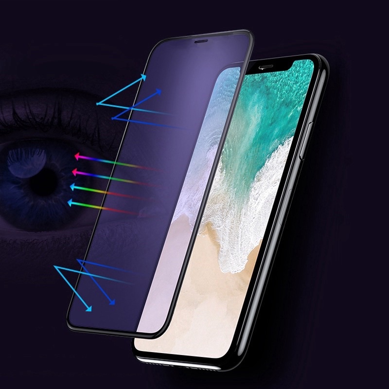 iPhone X XS XR XS MAX 11 12 13 14 PRO MAX PLUS MINI TEMPERED GLASS FULL AG ANTI MINYAK FINGERPRINT BLUE MATTE RAY LIGHT