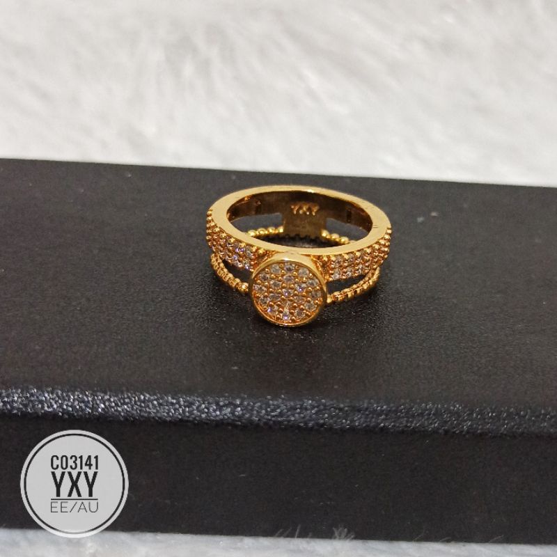 Cincin Yaxiya Zircon Bulat Warna Gold C03141