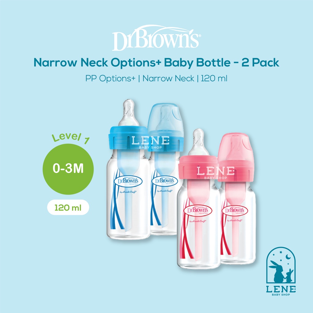 Dr. Brown's Narrow Neck Options+ Baby Bottle 120ml - 2 Pack / Botol Susu Bayi DrBrown