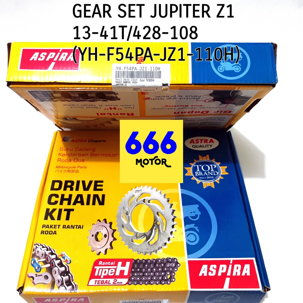 GEAR SET DEPAN BELAKANG PLUS RANTAI JUPITER Z1 13-41T/428-108 (YH-F54PA-JZ1-110H)  ASPIRA ASTRA OTOPART