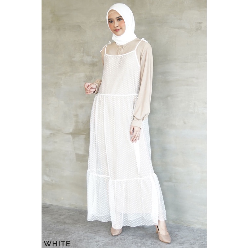 OUTER TUNIK TULLE PANJANG FASHION WANITA MUSLIM - OUTER TULLE DOTTY DRESS
