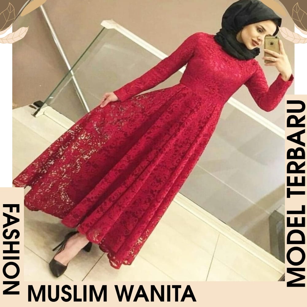 MAXI YUNI BRUKAT MERAH CABE Hijab 0121 SCF Baju Gamis Wanita Terbaru Yasmine Dress Gamis Ceruty Ba