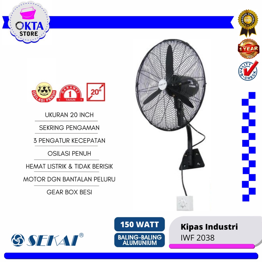 Sekai Kipas Dinding 20 inch Kipas Industri IWF 2038