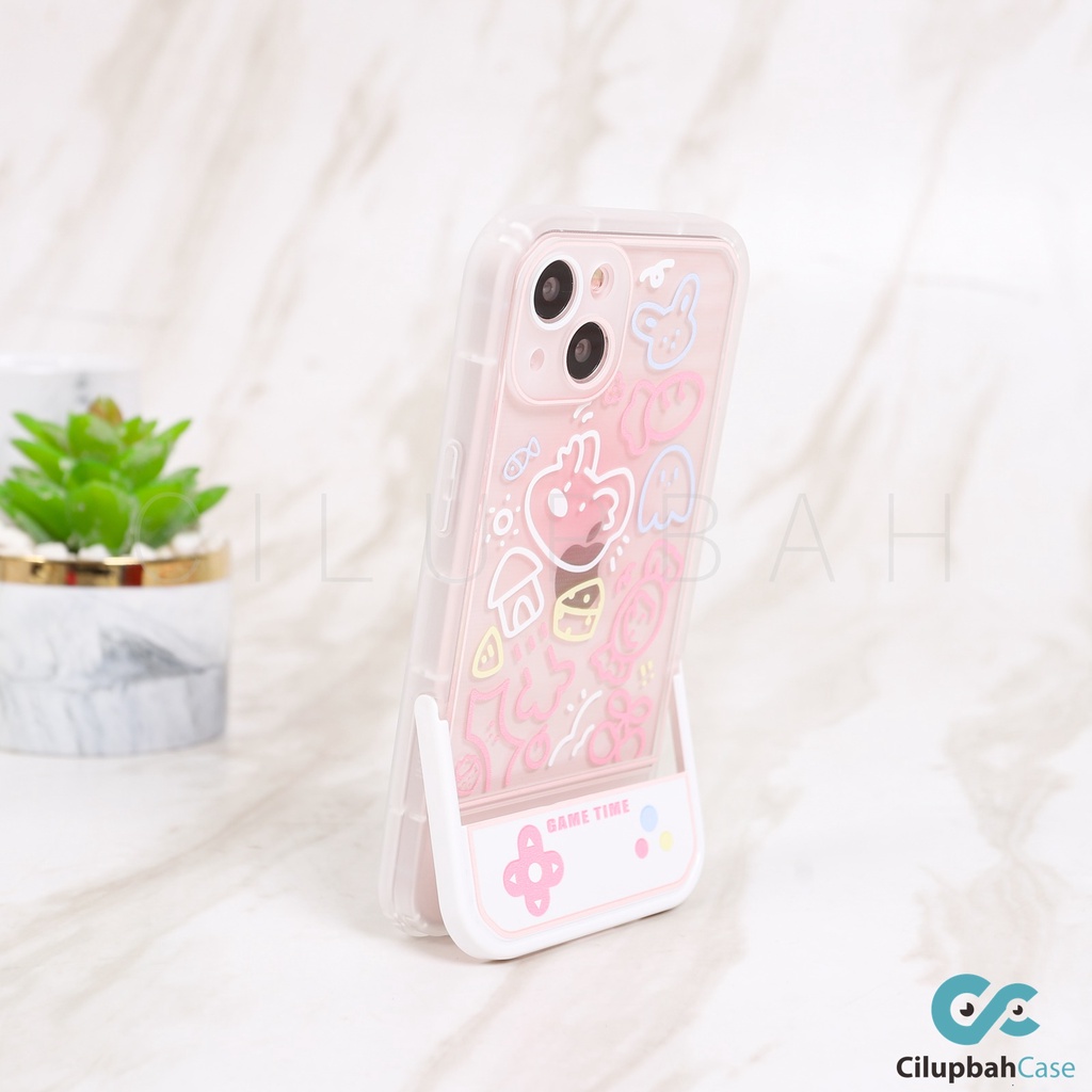 Softcase Pinky Cartoon with Stand Holder for iPhone 7 8 SE 7+ 8+ X XR XS 11 12 13 PRO MAX