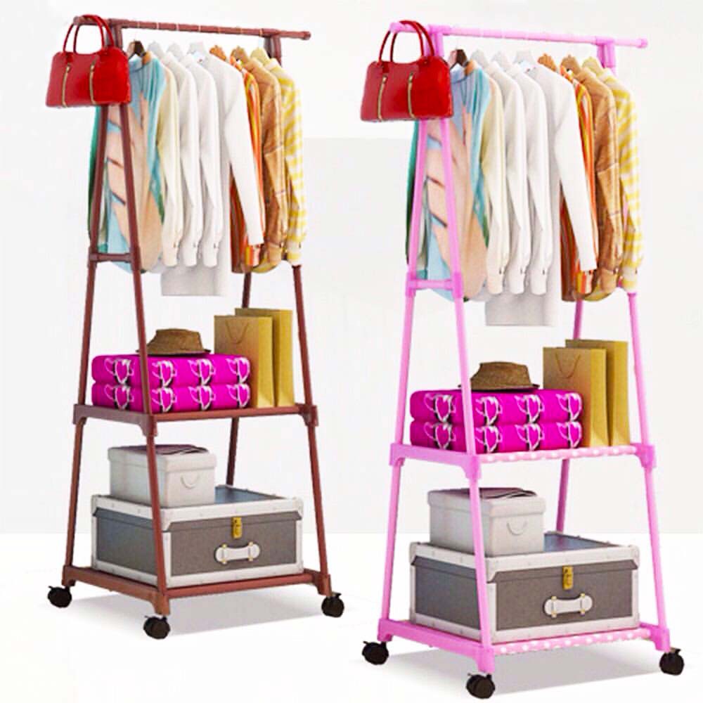 Rak Baju TRIANGLE Standing Hanger 4 Roda Warna